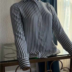 H&M Classic Black and White Vertical Stripe Button-Up Blouse